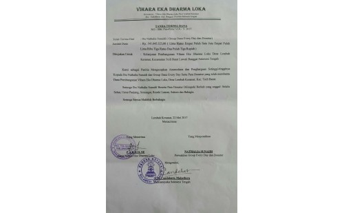 Dana Pembangunan Vihara Desa di Toili Barat