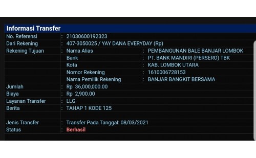 Dana Bangun Bale Banjar Desa Bentek