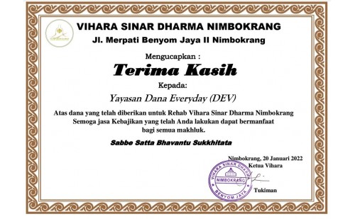 Dana Renovasi Vihara Sinar Dharma Papua