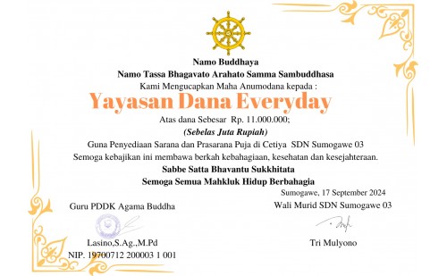 Dana Perlengkapan Puja Cetiya SD 03 Sumogawe