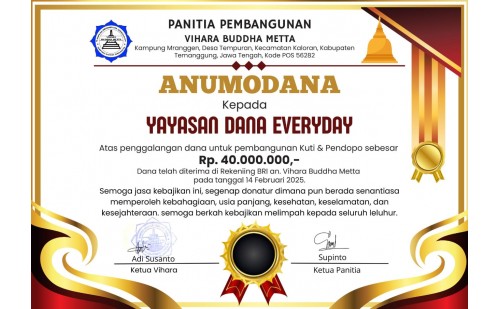 Dana Pembangunan Lantai Kuti & Pendopo Vihara Buddha Metta
